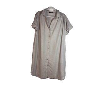 Well Worn Linen Blend Casual Shirt Dress Women's Tan Pockets Size‎ L